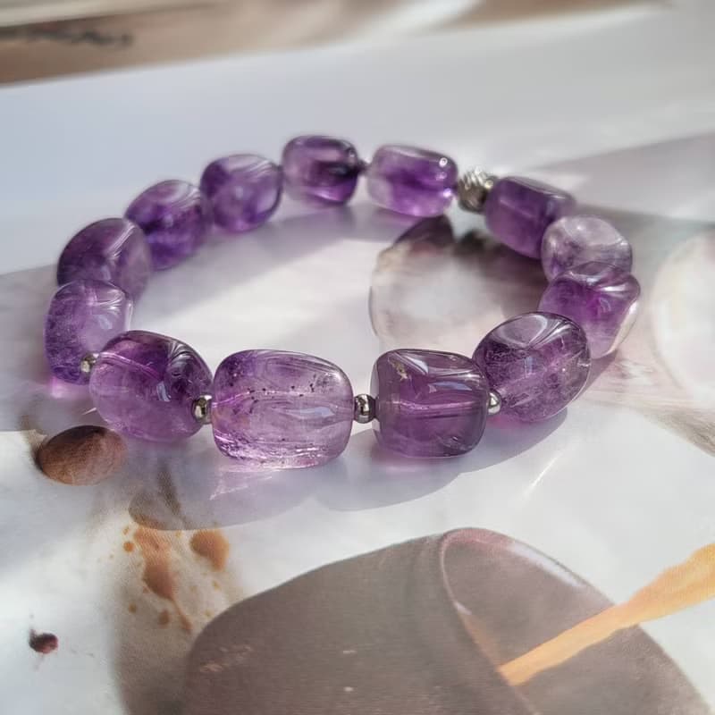 天然紫超七隨型手鍊(鈦鋼配件)