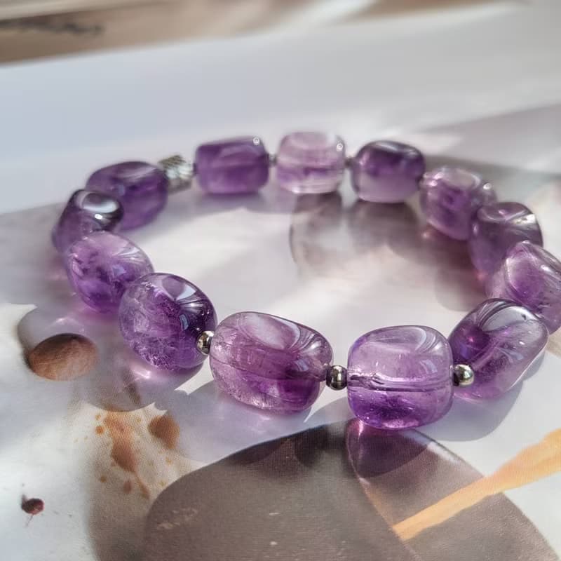 天然紫超七隨型手鍊(鈦鋼配件)