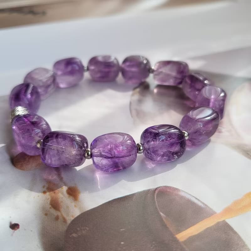 天然紫超七隨型手鍊(鈦鋼配件)