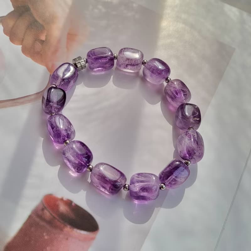 天然紫超七隨型手鍊(鈦鋼配件)