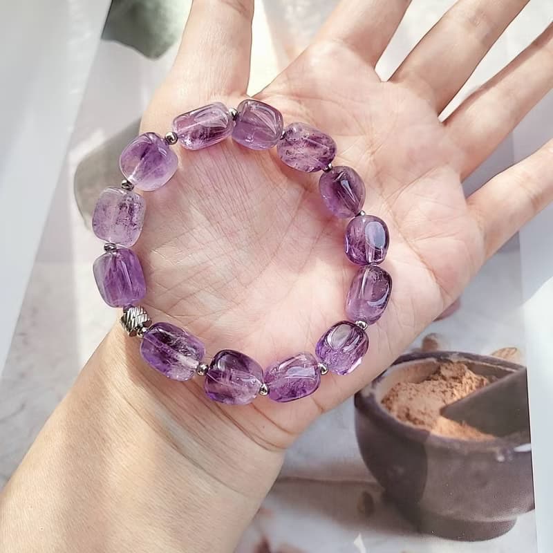 天然紫超七隨型手鍊(鈦鋼配件)