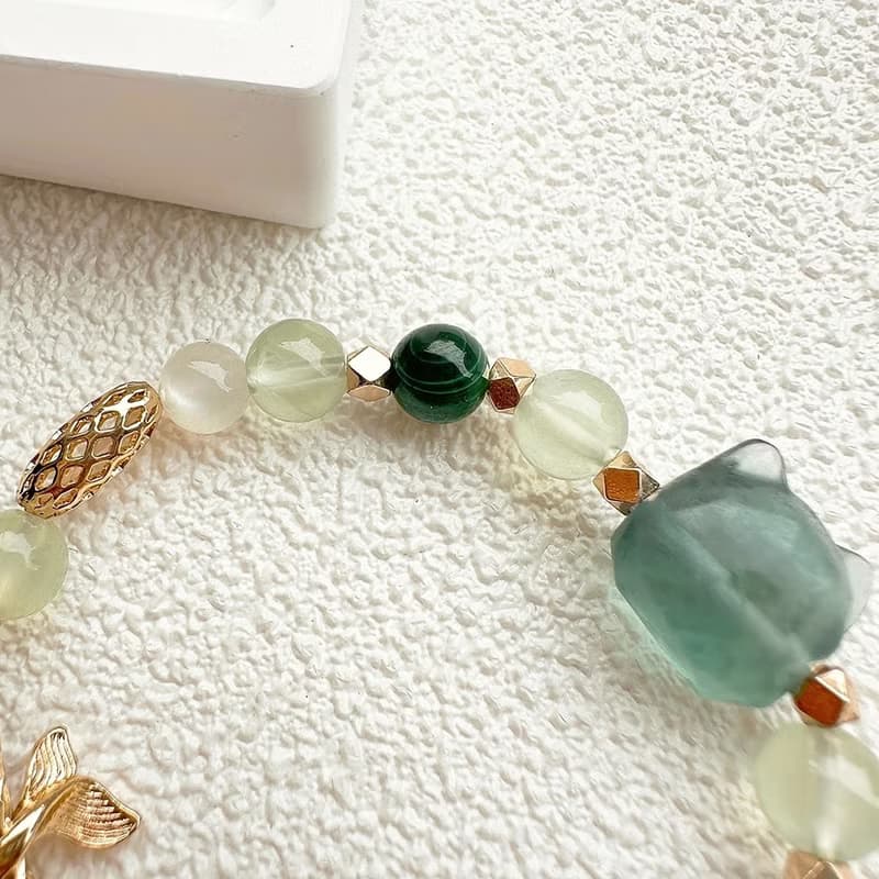 綠螢石貓貓手串 螢石手串 孔雀石 天然石手串 設計手串 葡萄石