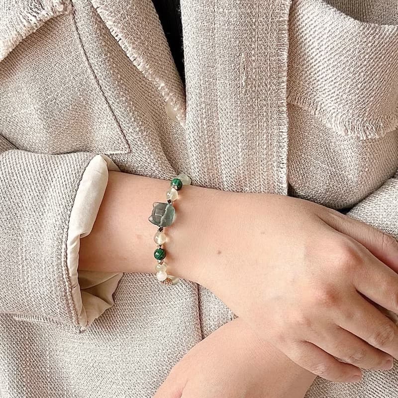 綠螢石貓貓手串 螢石手串 孔雀石 天然石手串 設計手串 葡萄石