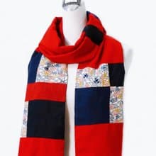 純手作/日本古董布京都寶藍白竹豔紅拼接圍巾披肩