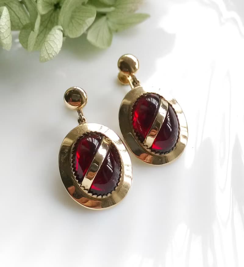 Vintage Jewelry 西洋古董飾品 垂墜 紅酒 紅色調 栓式耳環