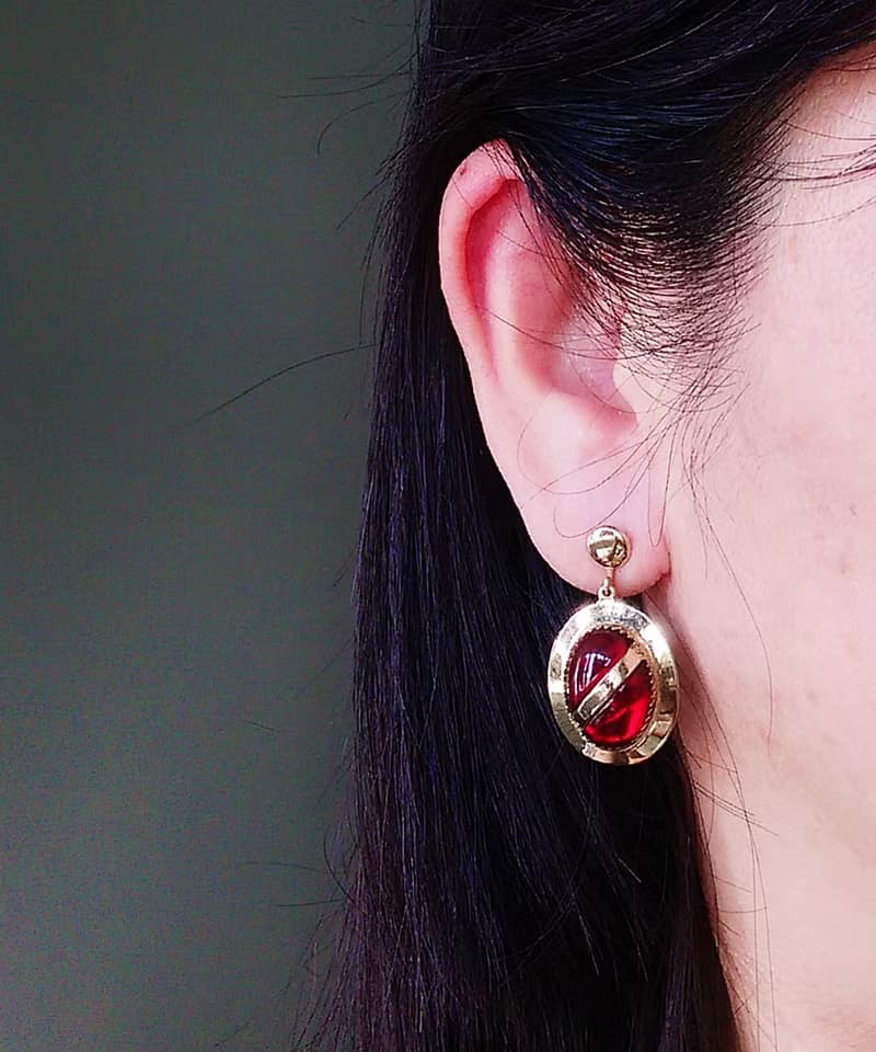 Vintage Jewelry 西洋古董飾品 垂墜 紅酒 紅色調 栓式耳環