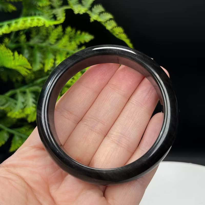 高品質 銀曜石手鐲 56+MM 玉化天眼銀色黑曜石手環 耀眼靈動平安