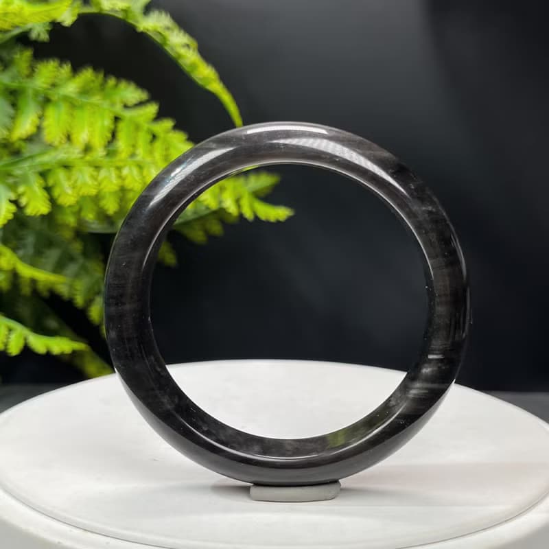 高品質 銀曜石手鐲 56+MM 玉化天眼銀色黑曜石手環 耀眼靈動平安