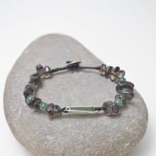 編繩系列- 綠碧璽純銀包框‧茶晶‧綠東菱‧純銀扣‧麻線編織手環