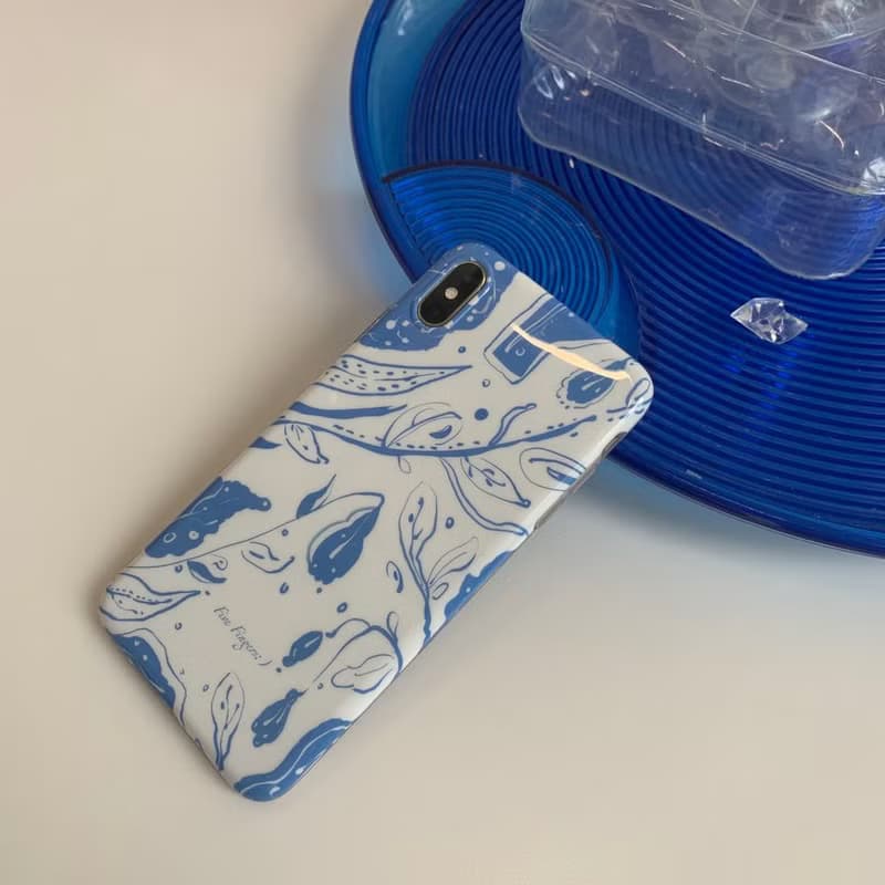琉璃苣 寶石藍花朵插畫 手機保護套 iPhone 全包軟殼