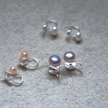 YuanPearl天然7.5-8mm極光紫粉白珍珠耳夾通勤百搭耳夾