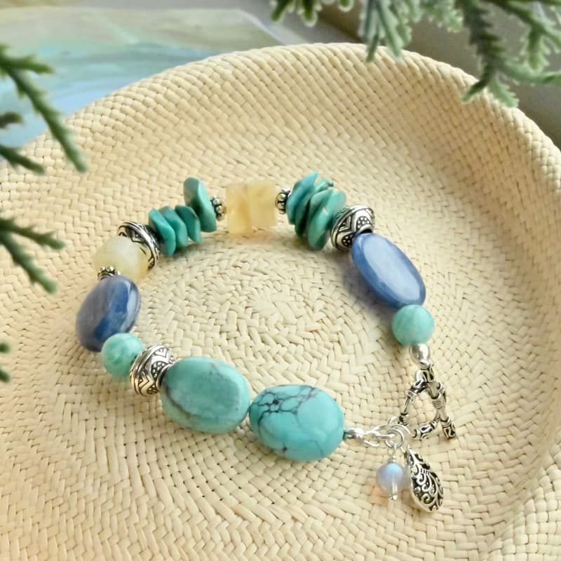 南法小步舞曲--S925純銀手工訂製|藍晶石*綠松石*黃水晶手鍊