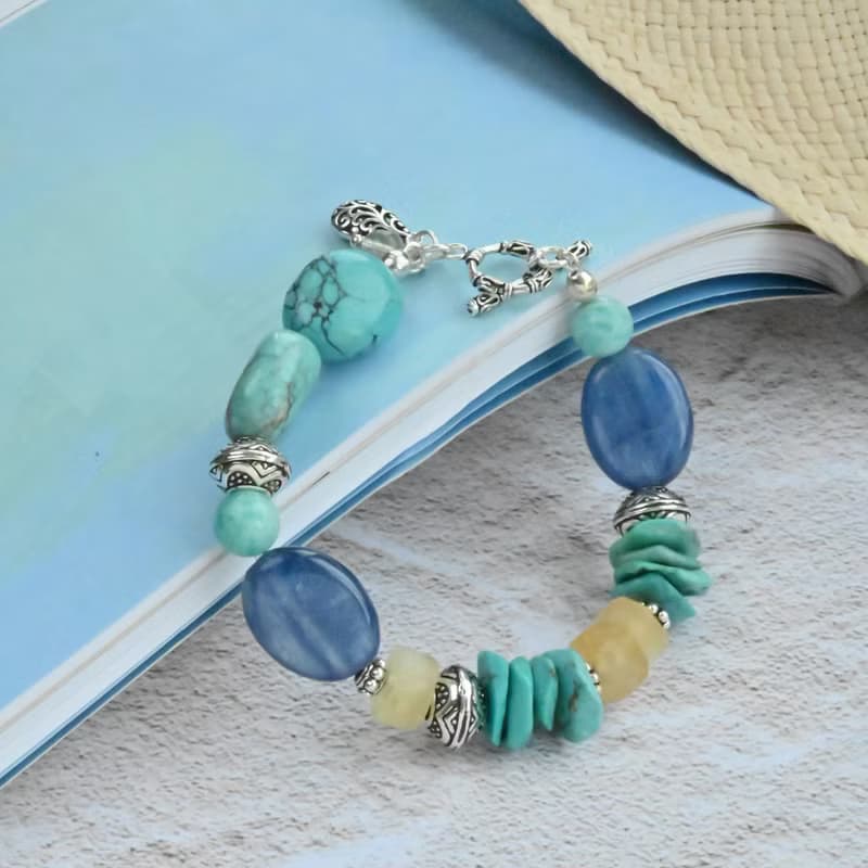 南法小步舞曲--S925純銀手工訂製|藍晶石*綠松石*黃水晶手鍊