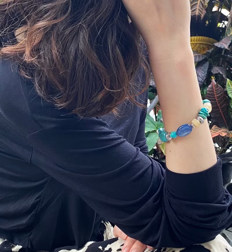 南法小步舞曲--S925純銀手工訂製|藍晶石*綠松石*黃水晶手鍊