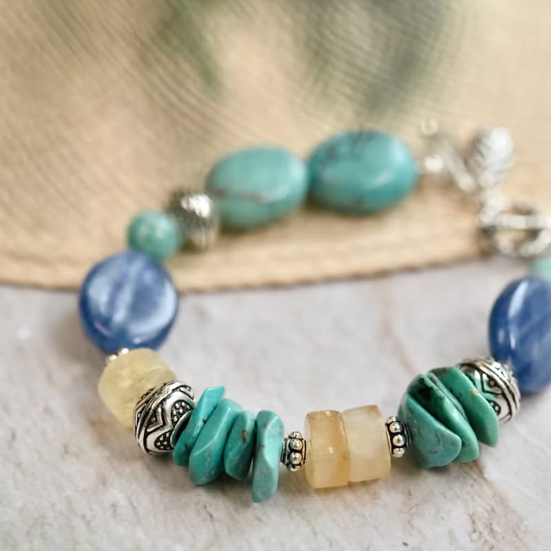 南法小步舞曲--S925純銀手工訂製|藍晶石*綠松石*黃水晶手鍊