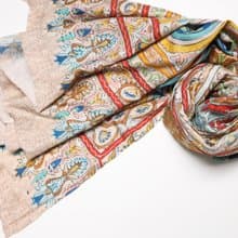 【畢業禮物】喀什米爾羊絨手工印染刺繡奶茶撞色圍巾披肩卡尼小