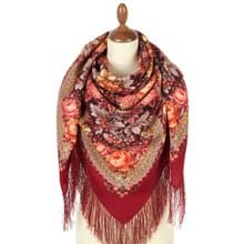 Pavlovo Posad Russian Shawl 100% Wool Scarf 125x125 cm Wrap Silk Fringe 2082-6