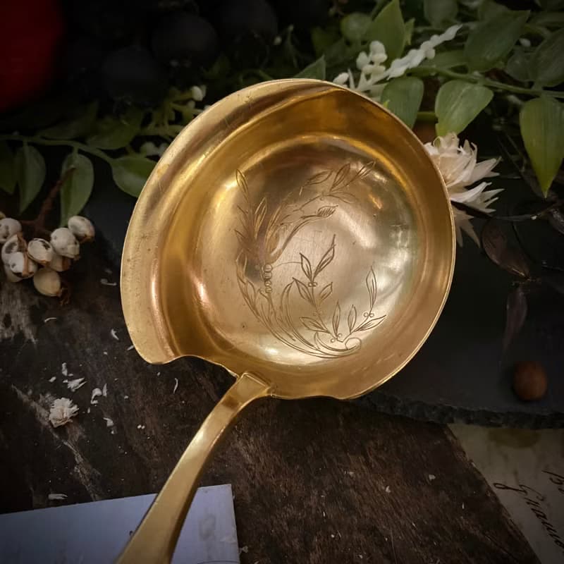 法國19世紀路易16風格純銀柄 銅鍍金面湯勺