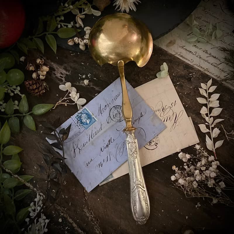 法國19世紀路易16風格純銀柄 銅鍍金面湯勺