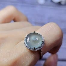 |夢幻天空藍|冰玻淡天藍膠平安釦11.8mm純銀鍍18k簡約戒指