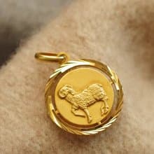 古董金色雕刻牡羊動物星座圓形墜子 項鍊CH264