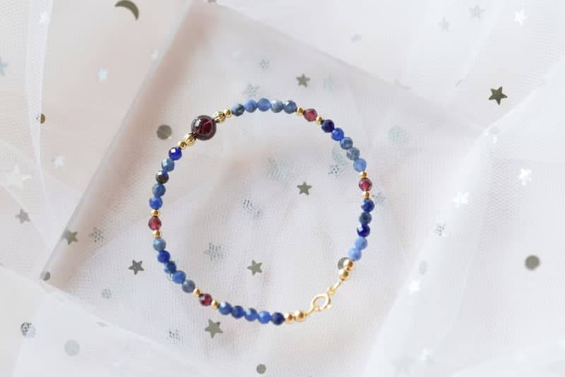 藍寶石。石榴石 藍寶石 14K包金 天然石 手鍊