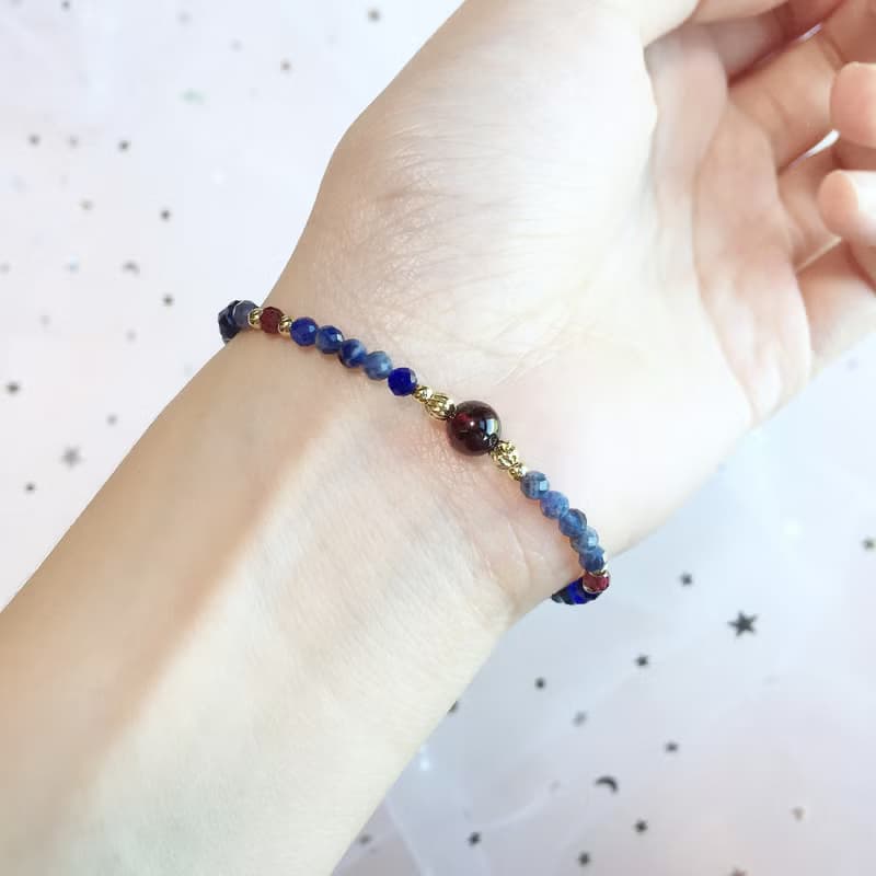 藍寶石。石榴石 藍寶石 14K包金 天然石 手鍊