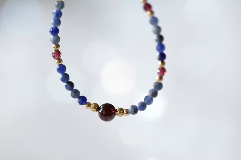 藍寶石。石榴石 藍寶石 14K包金 天然石 手鍊