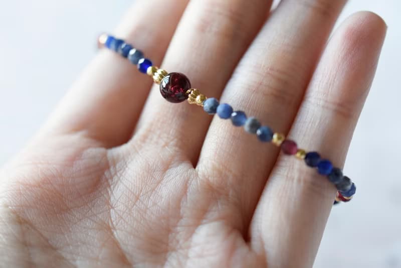 藍寶石。石榴石 藍寶石 14K包金 天然石 手鍊