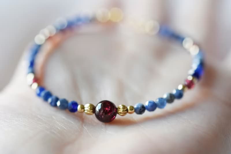 藍寶石。石榴石 藍寶石 14K包金 天然石 手鍊