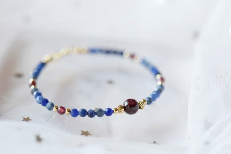 藍寶石。石榴石 藍寶石 14K包金 天然石 手鍊