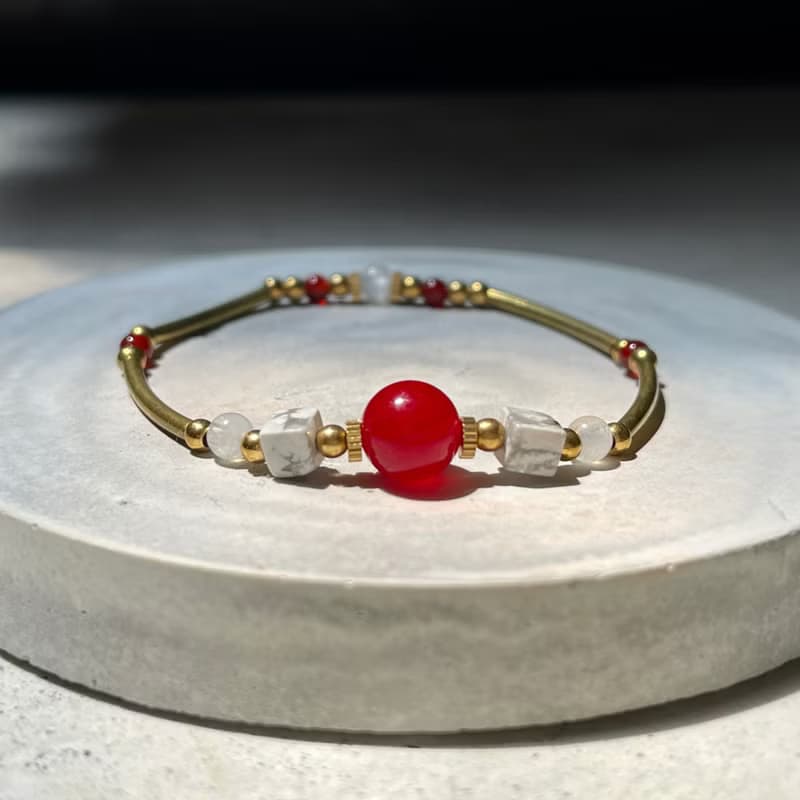 老林雜貨 | 天然石黃銅手鍊 白松石/紅瑪腦/月光石