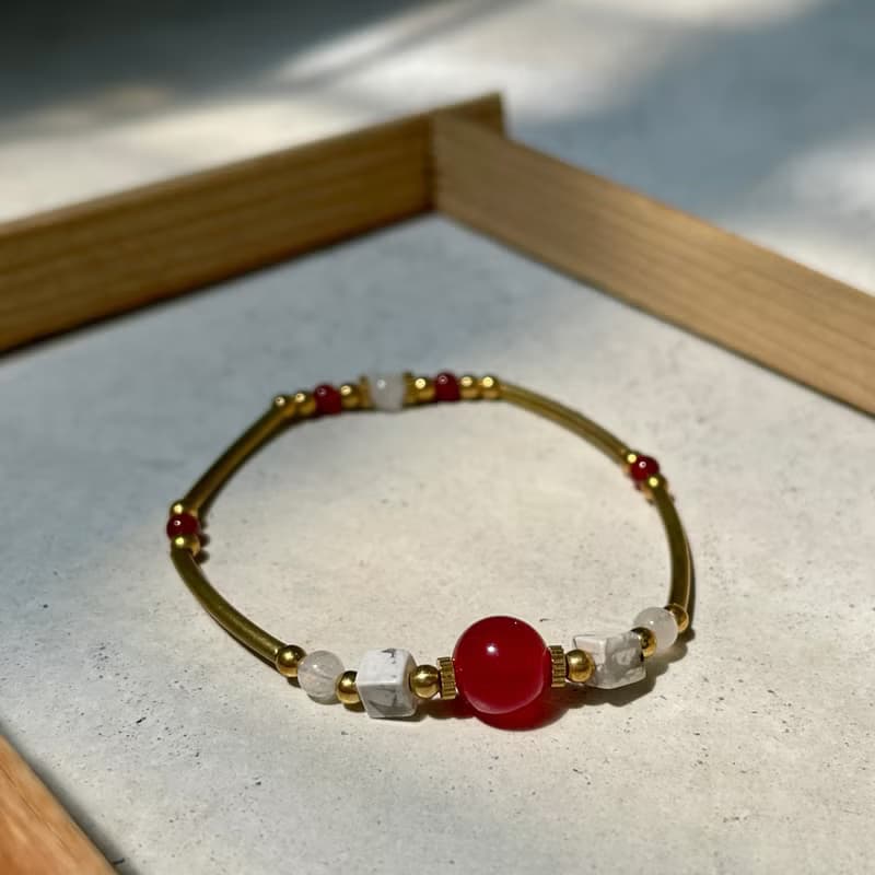 老林雜貨 | 天然石黃銅手鍊 白松石/紅瑪腦/月光石