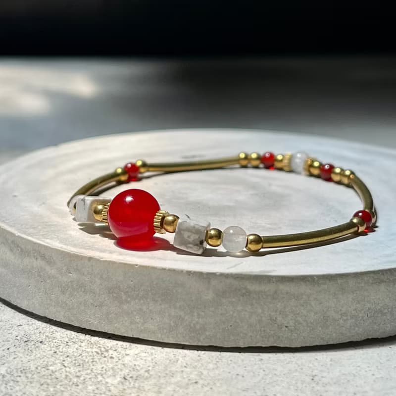 老林雜貨 | 天然石黃銅手鍊 白松石/紅瑪腦/月光石