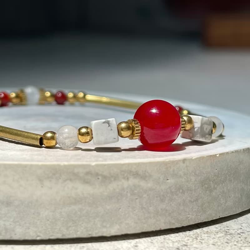 老林雜貨 | 天然石黃銅手鍊 白松石/紅瑪腦/月光石