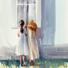 两个好奇的女朋友-水彩艺术打印-大海报打印