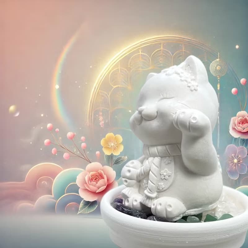 開運 五行水晶礦石擴香之花耳招財貓小盤套組 水晶招財 好運到