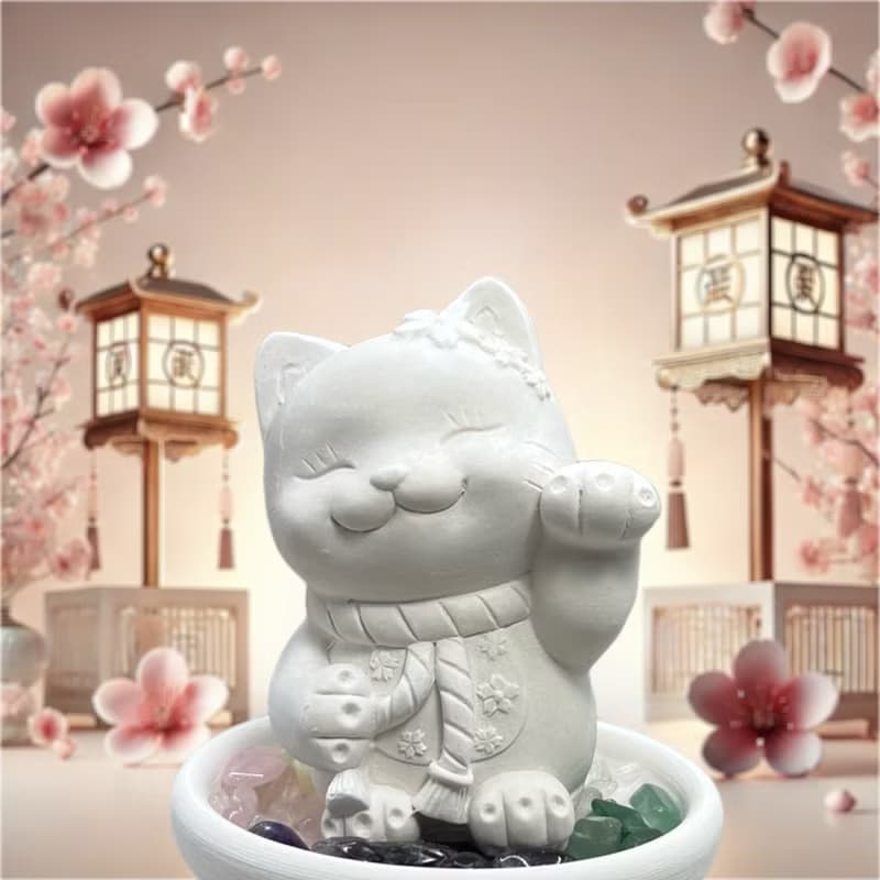 開運 五行水晶礦石擴香之花耳招財貓小盤套組 水晶招財 好運到