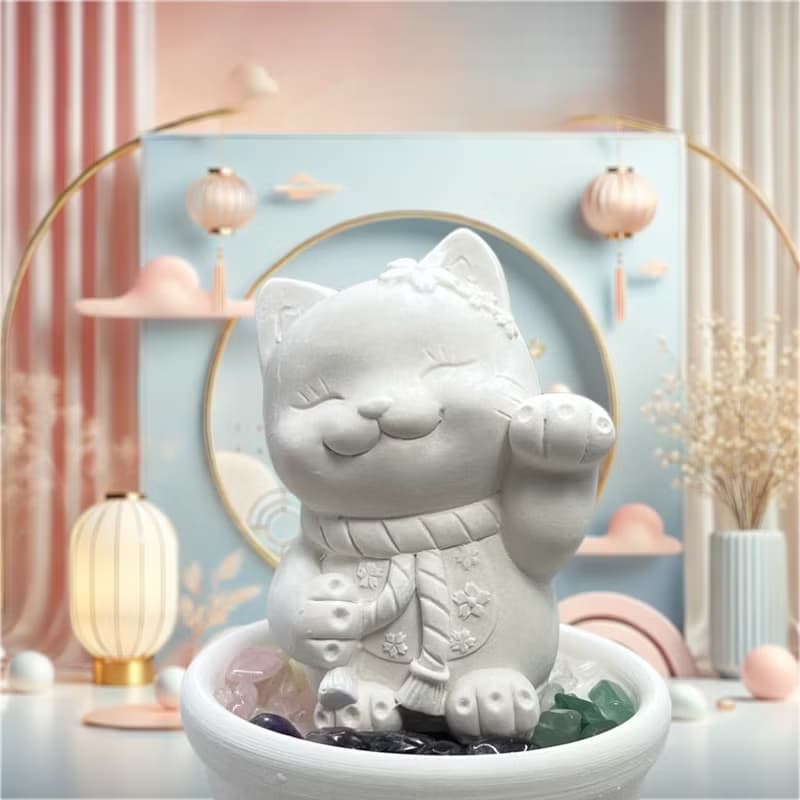 開運 五行水晶礦石擴香之花耳招財貓小盤套組 水晶招財 好運到