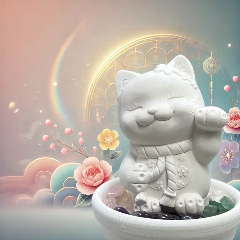 開運 五行水晶礦石擴香之花耳招財貓小盤套組 水晶招財 好運到