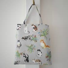 純棉貓咪與花束外出小提袋  有內裡 接單製作
