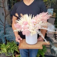 薄櫻飛雪 浪漫蘆葦 大型乾燥永生盆花