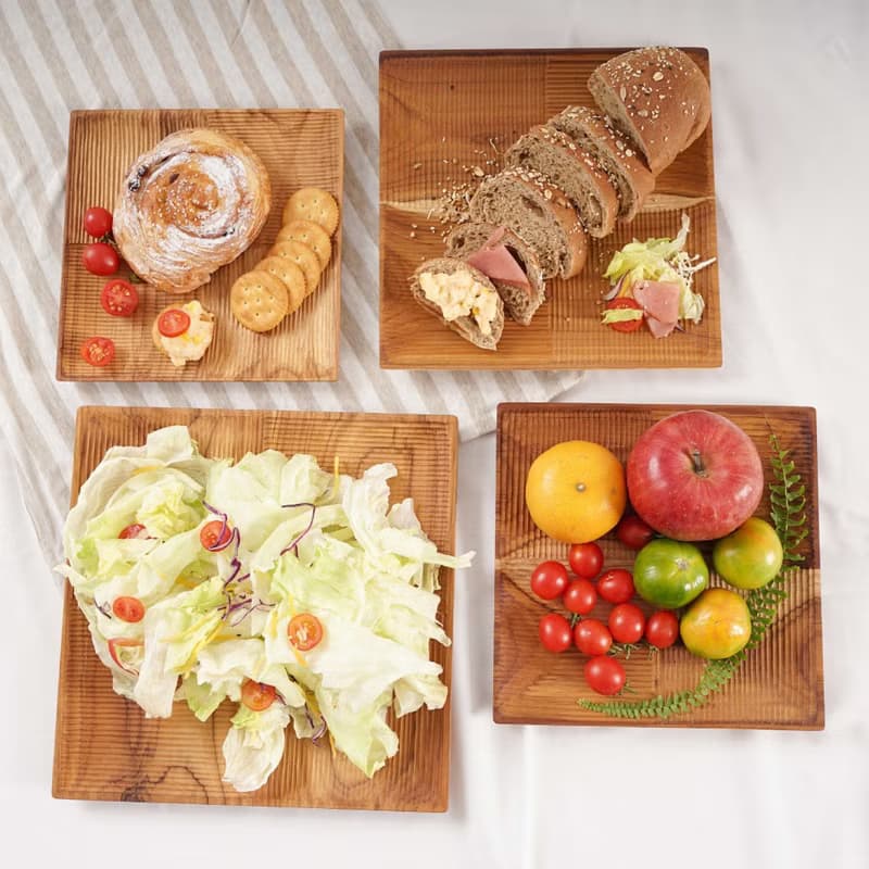 天然柚木方型托盤/餐盤M號-條紋款│24CM不上漆原木製 露營野餐