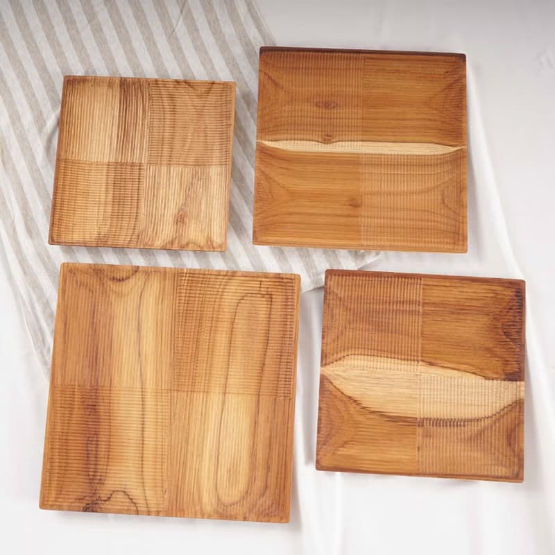 天然柚木方型托盤/餐盤M號-條紋款│24CM不上漆原木製 露營野餐