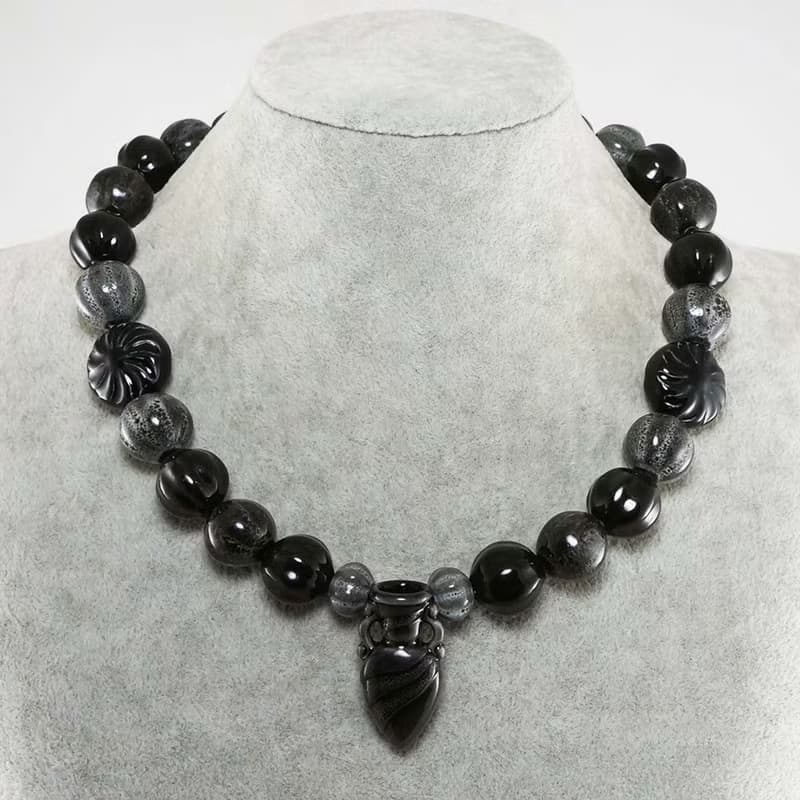 Black Gray Anthracite Porcelain Ceramic Aroma Therapy Bottle Necklace Jewelry
