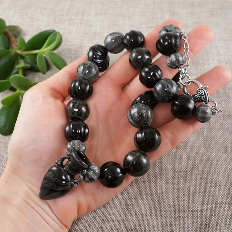 Black Gray Anthracite Porcelain Ceramic Aroma Therapy Bottle Necklace Jewelry