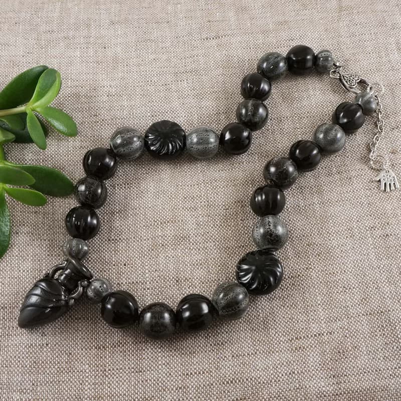 Black Gray Anthracite Porcelain Ceramic Aroma Therapy Bottle Necklace Jewelry