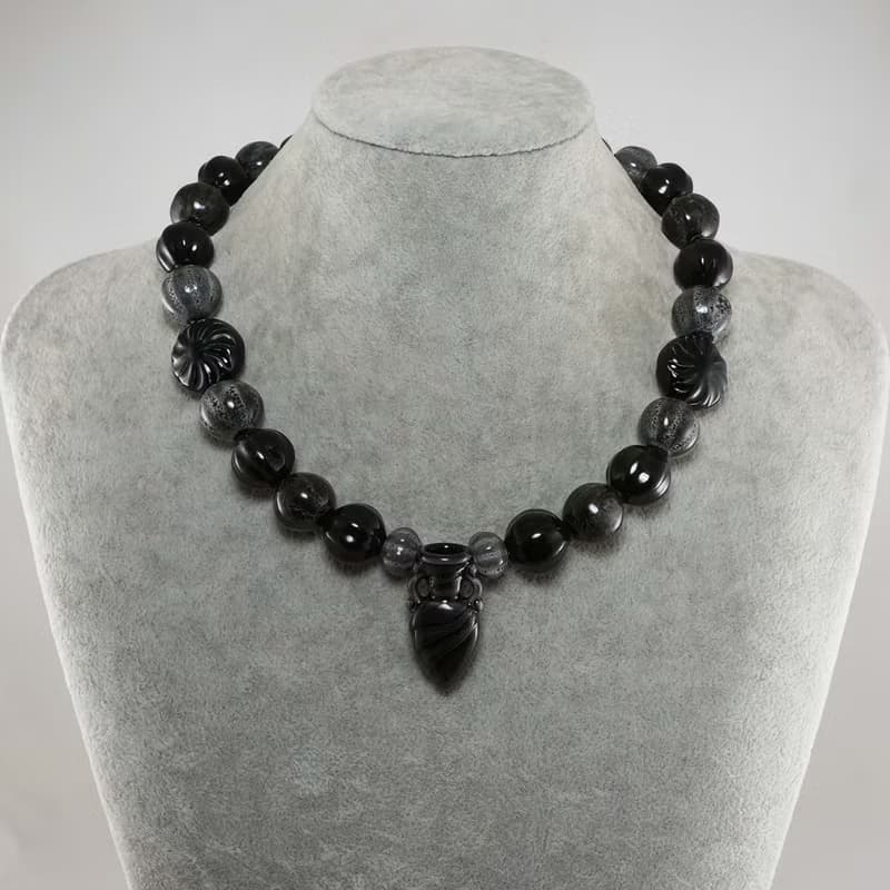 Black Gray Anthracite Porcelain Ceramic Aroma Therapy Bottle Necklace Jewelry
