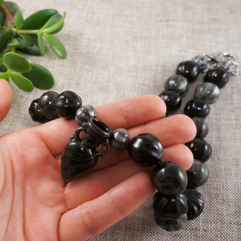 Black Gray Anthracite Porcelain Ceramic Aroma Therapy Bottle Necklace Jewelry