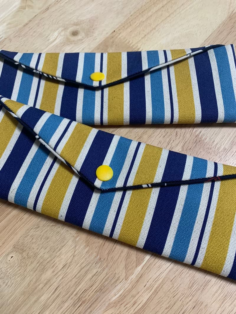 文青風環保純棉筷袋 條紋厚帆布 質感原胚 藍黃相間 日本 潮物 收